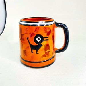 Vintage Peruvian Hand Painted Ceramic Mug Tribal Bird Signed